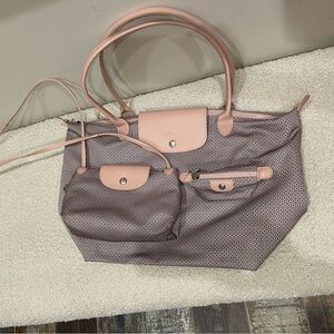 Longchamp Le Pliage Nylon Pink Dandy Print Tote Crossbody Coin Purse Set